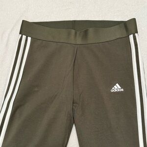 Adidas Women’s Dark Green Leggings with White Stripes